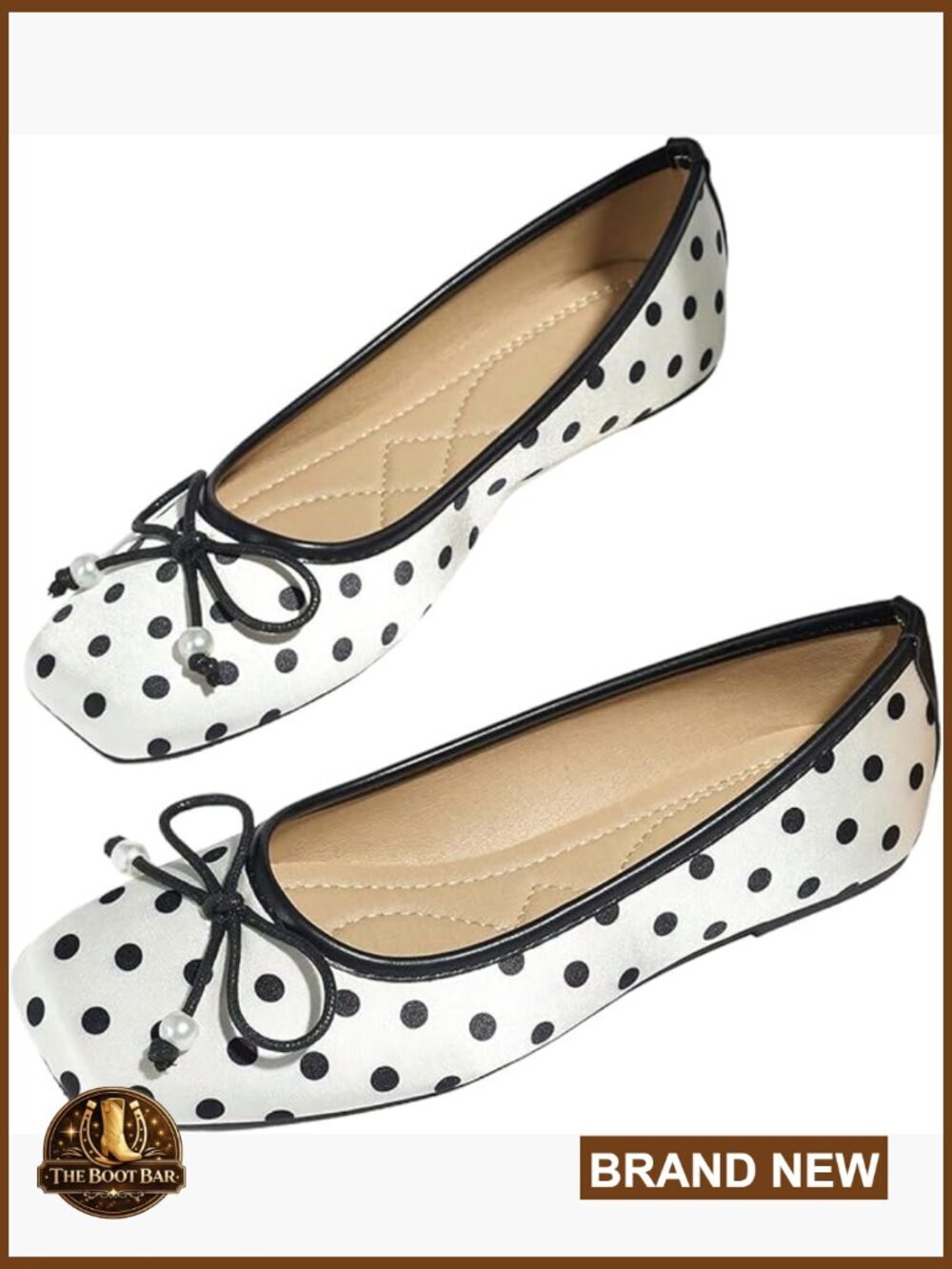 Women's Polka Dot Ballet Flats with Bow Knot and Lace Beading